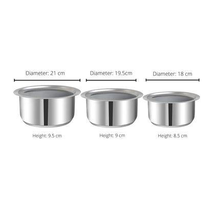 Vinod Stainless Steel, Sandwich Bottom, 3 pc Tope Set with Lids (Induction Friendly)