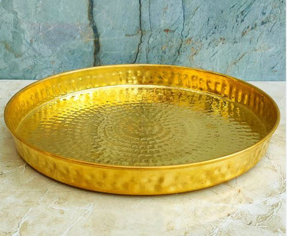 Brass Plate Thali, Dish Hammered Design, Heavyweight Thali