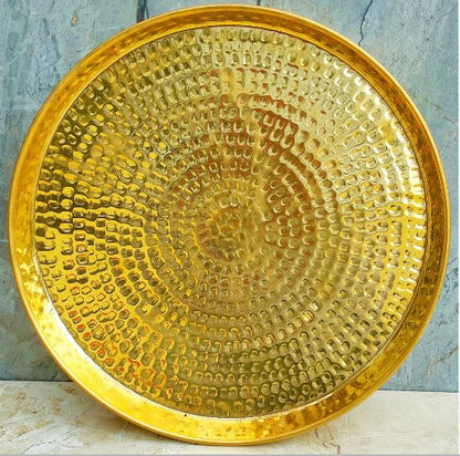 Brass Plate Thali, Dish Hammered Design, Heavyweight Thali