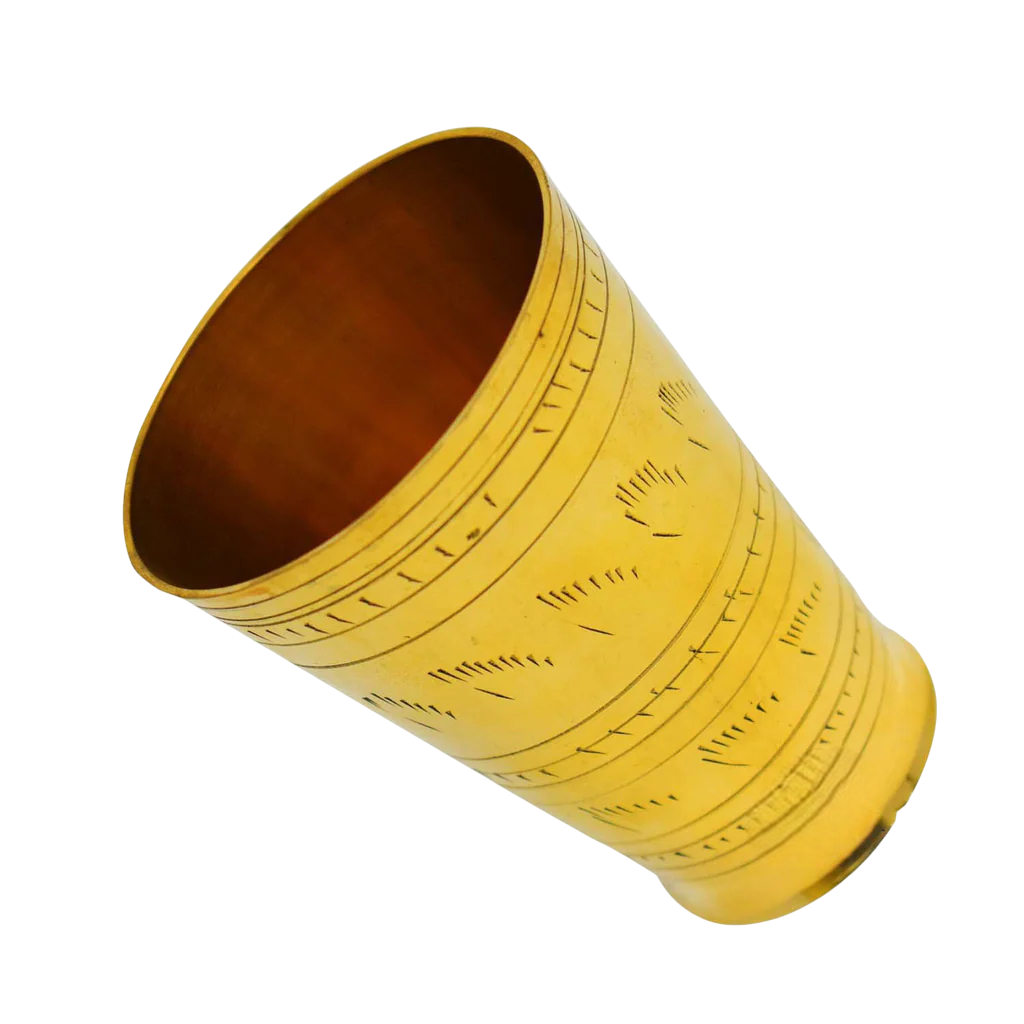 Brass Lassi Glass with Embossed Design, Drinkware & Serveware for Lassi, Milk, and Water, Golden color handcrafted