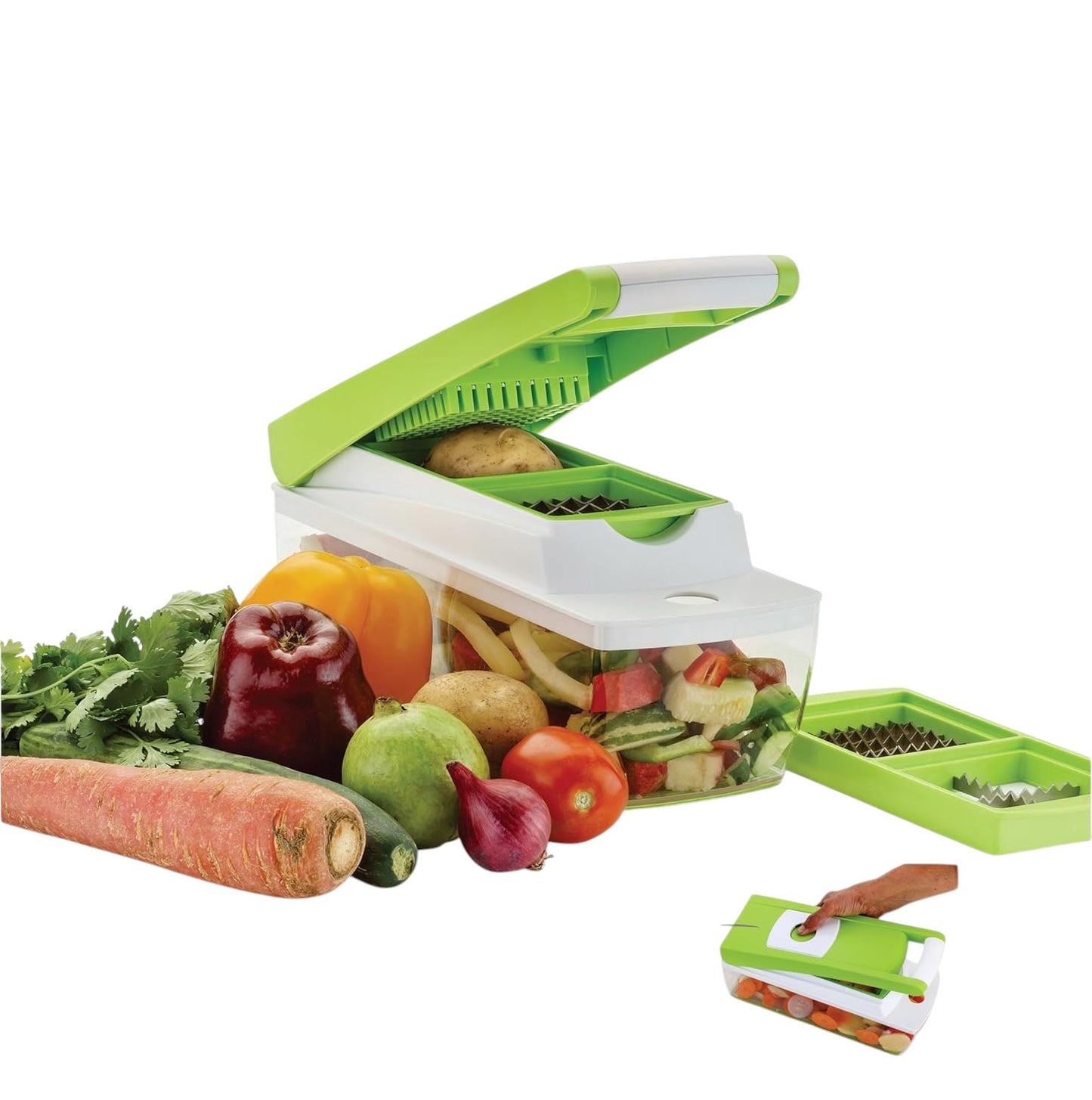 KITCHENWARE ARTICLES Plastic 14 in 1 Greater Slicer Dicer (Green)