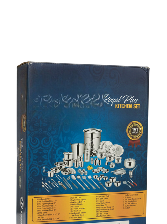 Stainless Steel 22 Gauge Premium 151 Pcs Wedding Dinner Set, Ideal Gifting Dinner Set for Special Occasions Like Anniversary, Wedding, Housewarming Party, Easy to Clean & Dishwasher Safe, Approx. 35kg