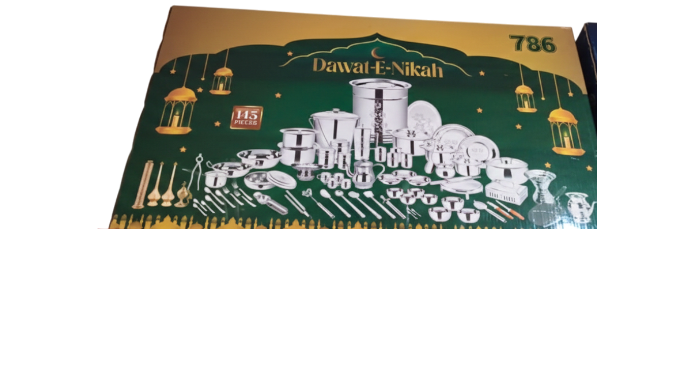 "Dawat-E-Nikah" Kitchen Set: Wedding Stage Presentation 145piece Heavy steel with best quality steel / 40kg approx.