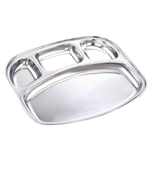 4in1 Stainless Steel Plates with Compartments | Dosa Tiffin Partition Plate | Breakfast Thali for Lunch/Dinner