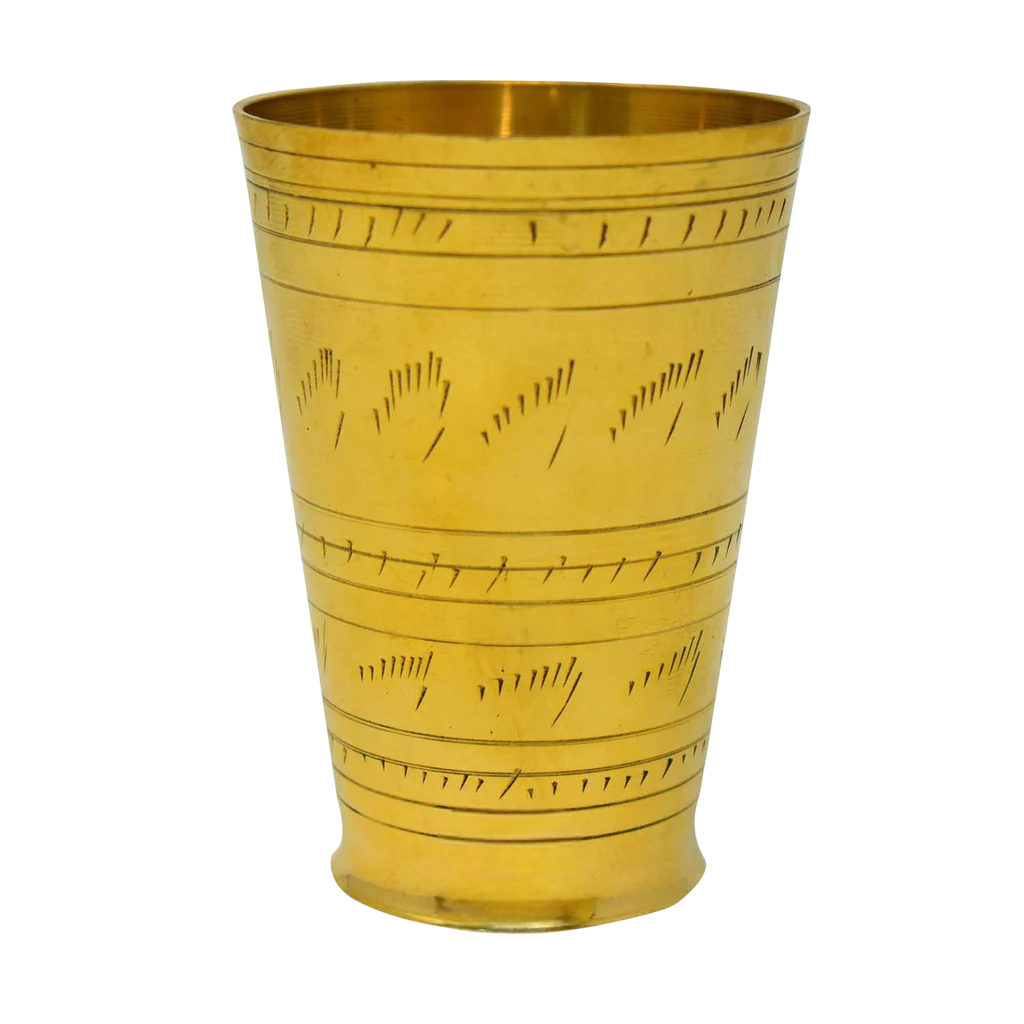 Brass Lassi Glass with Embossed Design, Drinkware & Serveware for Lassi, Milk, and Water, Golden color handcrafted