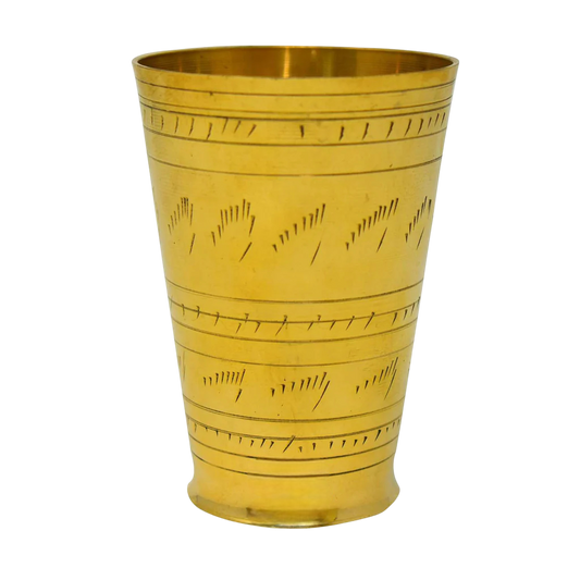 Brass Lassi Glass with Embossed Design, Drinkware & Serveware for Lassi, Milk, and Water, Golden color handcrafted