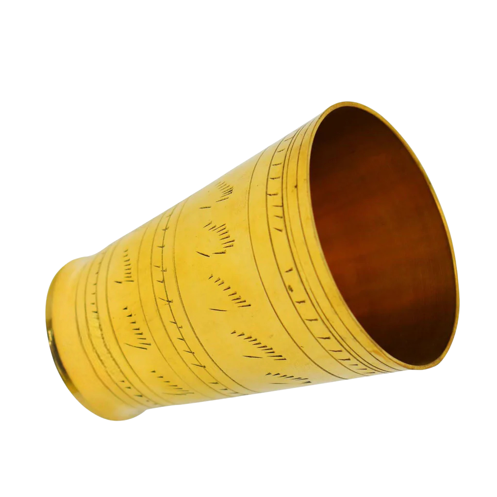 Brass Lassi Glass with Embossed Design, Drinkware & Serveware for Lassi, Milk, and Water, Golden color handcrafted