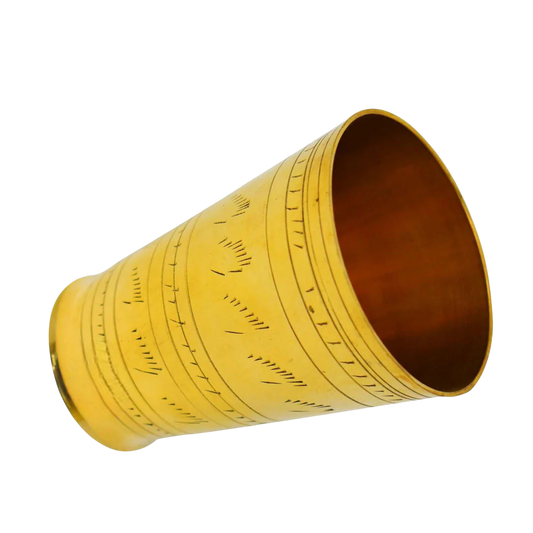 Brass Lassi Glass with Embossed Design, Drinkware & Serveware for Lassi, Milk, and Water, Golden color handcrafted